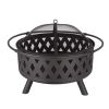 Iron Fire Pit Set Heating Equipment Camping Fire Bowl with Poker Mesh Cover for Backyard Patio