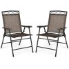 Set of 2 Patio Folding Chairs Sling Portable Dining Chair Set with Armrest