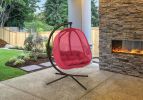 66 H x 34 W x 43 D Outdoor Red Hanging Egg Patio Chair with Cushion and C Type Bracket