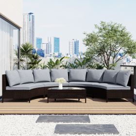 5 Pieces All-Weather Brown PE Rattan Wicker Sofa Set Outdoor Patio Sectional Furniture Set Half-Moon Sofa Set with Tempered Glass Table (Color: Gray)