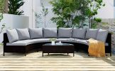 5 Pieces All-Weather Brown PE Rattan Wicker Sofa Set Outdoor Patio Sectional Furniture Set Half-Moon Sofa Set with Tempered Glass Table