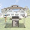 8 x 5 FT Grill Pergola Tent with Air Vent Double Tiered BBQ Gazebo Outdoor Barbecue Canopy, Khaki/Gray